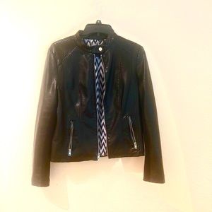 Black faux leather motorcycle jacket